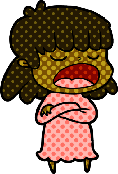 Çizgi filmdeki kadın bir insan tarafından yüksek sesle çizilmiş.