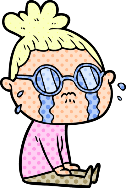 Bir insan tarafından çizilmiş gözlüklü, ağlayan bir kadın.