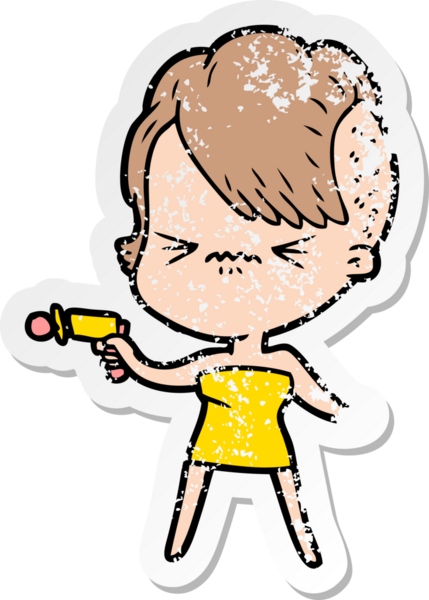 Bir insan tarafından çizilmiş sinirli bir hippi kızın sıkıntılı çıkartması.