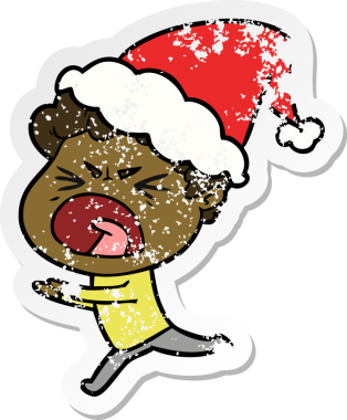 Bir insan tarafından çizilmiş Noel Baba şapkası giymiş öfkeli bir adamın çizilmiş el yazısı.