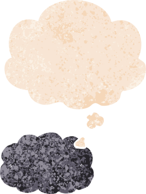 Düşünce baloncuklu karikatür bulutu grunge sıkıntılı retro desen bir insan tarafından çizilmiş