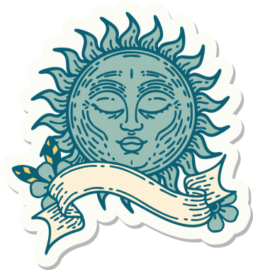 Bir insan tarafından çizilmiş güneş pankartıyla dövme stili.