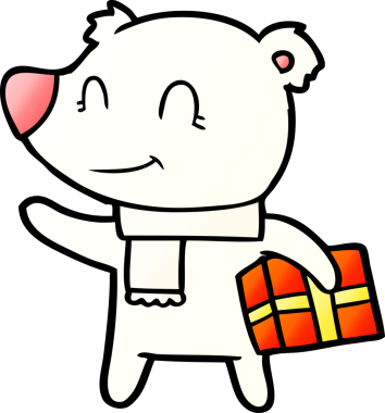 Kutup ayısı Noel hediyesi olarak bir insan tarafından çizilmiş karikatür.