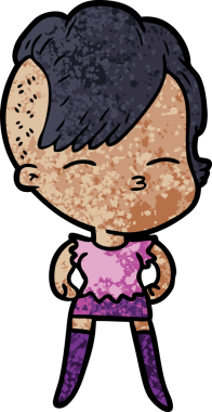 Bir insan tarafından çizilmiş şaşı çizgi film kızı.