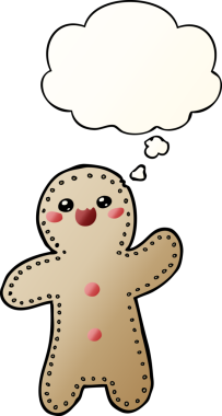 Düşünce baloncuklu zencefilli kurabiye adam bir insan tarafından çizilmiş yumuşak bir gradyan tarzıyla