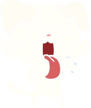 Bir insan tarafından çizilmiş düz renkli çizgi film soluyan köpek.