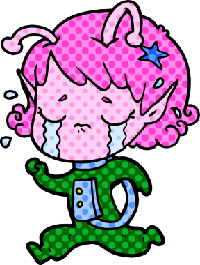 Bir insan tarafından çizilmiş ağlayan uzaylı kız çizgi filmi.