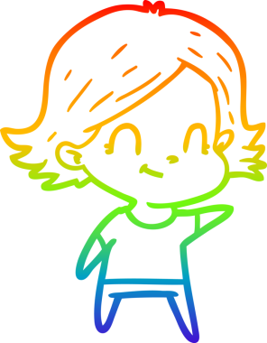 Gökkuşağı gradyan çizimi. Bir insan tarafından çizilmiş karikatür dostu bir kız.