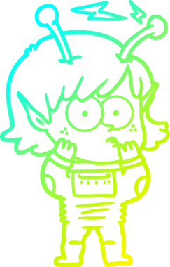 Bir insan tarafından çizilmiş bir uzaylı kız çizgi filmi.