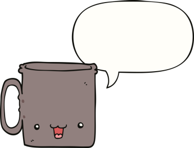 Bir insan tarafından çizilmiş konuşma baloncuklu çizgi film kupası.