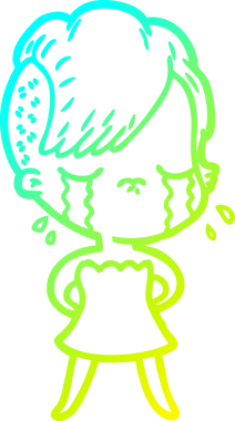 Bir insan tarafından çizilmiş ağlayan bir çizgi film kızı çizimi.