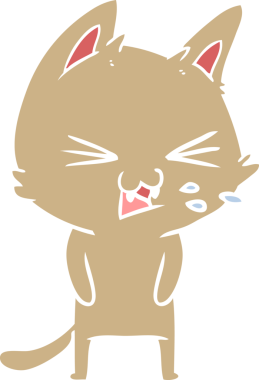 Bir insan tarafından çizilmiş düz renkli çizgi film kedisi.