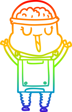 gökkuşağı gradyanı çizimi bir insan tarafından çizilmiş mutlu bir robot çizgi filmi.