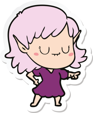 Bir insan tarafından çizilmiş mutlu bir elf kızının çıkartması.