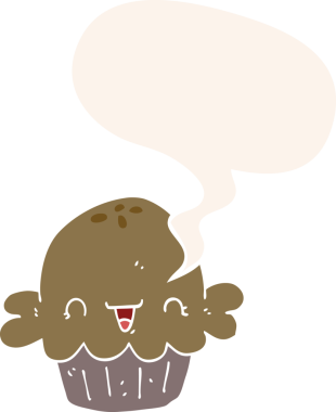 Bir insan tarafından çizilmiş, konuşma baloncuklu şirin bir çizgi film pastası.