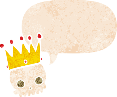 Bir insan tarafından çizilmiş, grunge 'de konuşma baloncuğu olan karikatür kafatası.