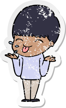 Bir insan tarafından çizilmiş dili çıkmış bir çizgi film çocuğunun sıkıntılı çıkartması.