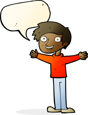 Bir insan tarafından çizilmiş konuşma balonu olan karikatürist hevesli adam.