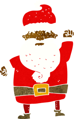 Bir insan tarafından çizilmiş kızgın Noel Baba çizgi filmi.