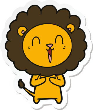 Bir insan tarafından çizilmiş gülen aslanın çıkartması.