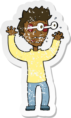 Bir insanın çizdiği korku dolu bir karikatürün gerilimli çıkartması.