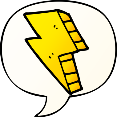 bir insan tarafından çizilmiş yumuşak eğimli konuşma baloncuklu çizgi film yıldırımı