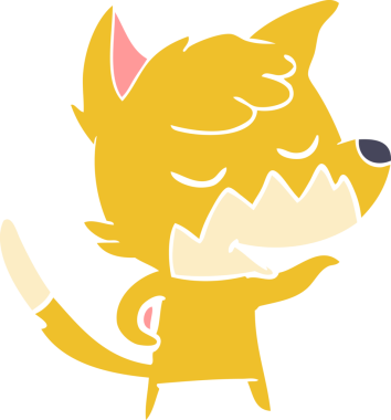 Bir insan tarafından çizilmiş düz renkli tilki çizimi.