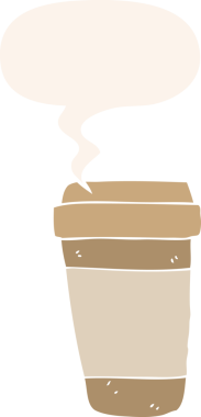 bir insan tarafından çizilmiş, konuşma baloncuklu çizgi film kahve fincanı.