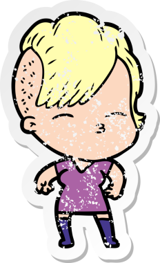 Bir insan tarafından çizilmiş, gözlerini kısan bir çizgi film karakterinin sıkıntılı çıkartması.