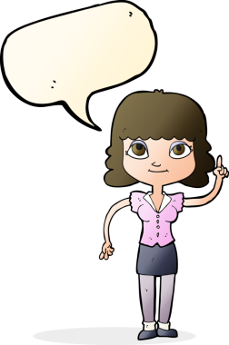 Bir insan tarafından çizilmiş konuşma baloncuğu fikri olan bir karikatür kadın.