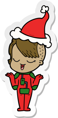 Bir insan tarafından çizilmiş Noel Baba şapkası giyen uzay giysili bir kızın mutlu el yazısı.