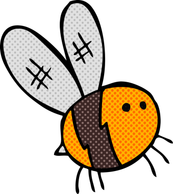 Bir insan tarafından çizilmiş çizgi film arısı.