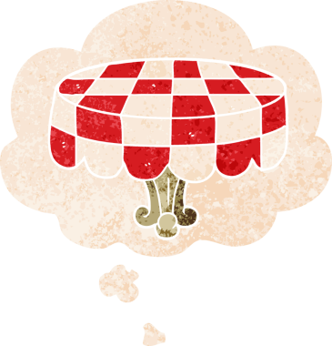 Düşünce baloncuklu çizgi film masası grunge sıkıntılı retro dokuma tarzı bir insan tarafından çizilmiş