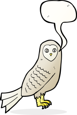 bir insan tarafından çizilmiş konuşma baloncuklu bir baykuş.