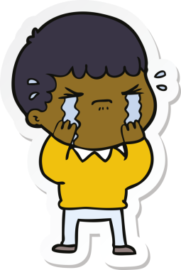 Bir insan tarafından çizilmiş, ağlayan bir çizgi film karakterinin çıkartması.