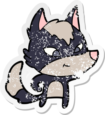 Bir insan tarafından çizilmiş dost canlısı bir kurdun sıkıntılı çıkartması.