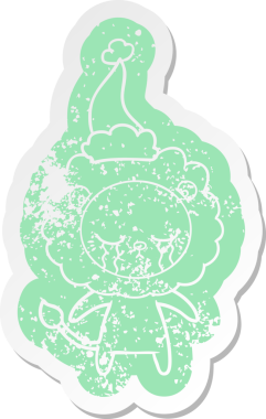 Ağlayan karikatür, bir insan tarafından çizilmiş Noel Baba şapkası takan aslanın sıkıntılı çıkartması.