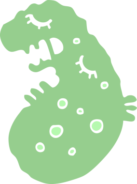 Bir insan tarafından çizilmiş düz renkli karikatür mikrobu