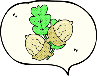 Bir insan tarafından çizilmiş serbest çizilmiş çizgi roman konuşma balonu meşe palamudu.