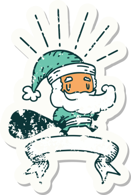 Bir insan tarafından çizilmiş çuvalı olan eski bir dövme stili Noel Baba karakteri.