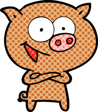 Bir insan tarafından çizilmiş neşeli domuz çizgi filmi.