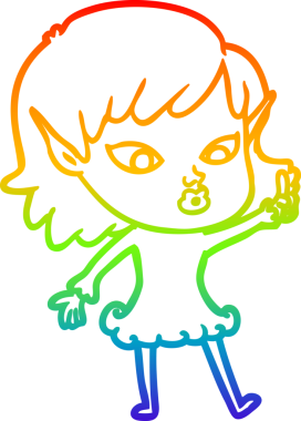 Gökkuşağı gradyan çizgisi bir insan tarafından çizilmiş güzel bir elf kızı çizimi