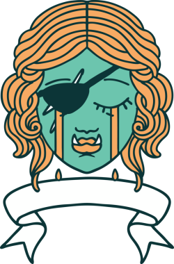 Retro Dövme Biçimi Ağlayan Ork düzenbaz karakter yüzü Bir insan tarafından çizilmiş