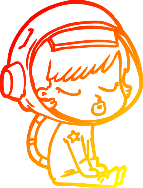 Sıcak bir çizgi film çizimi. Güzel bir astronot kız oturuyor. Bir insan tarafından çizilmiş.