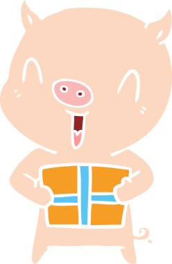 Bir insan tarafından çizilmiş mutlu düz renkli çizgi film domuzu.