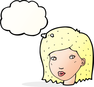 Bir insan tarafından çizilmiş düşünce baloncuklu kadın yüzü.