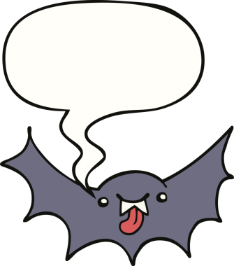 Bir insan tarafından çizilmiş konuşma balonlu vampir yarasa çizgi filmi.