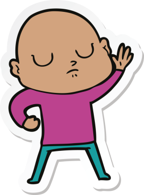 Bir insan tarafından çizilmiş kel bir adamın çıkartması.