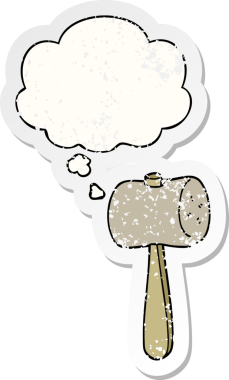 Düşünce baloncuğu olan çizgi film sopası insan tarafından çizilmiş yıpranmış bir çıkartma gibi.