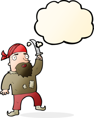 Bir insan tarafından çizilmiş düşünce balonlu bir korsan.